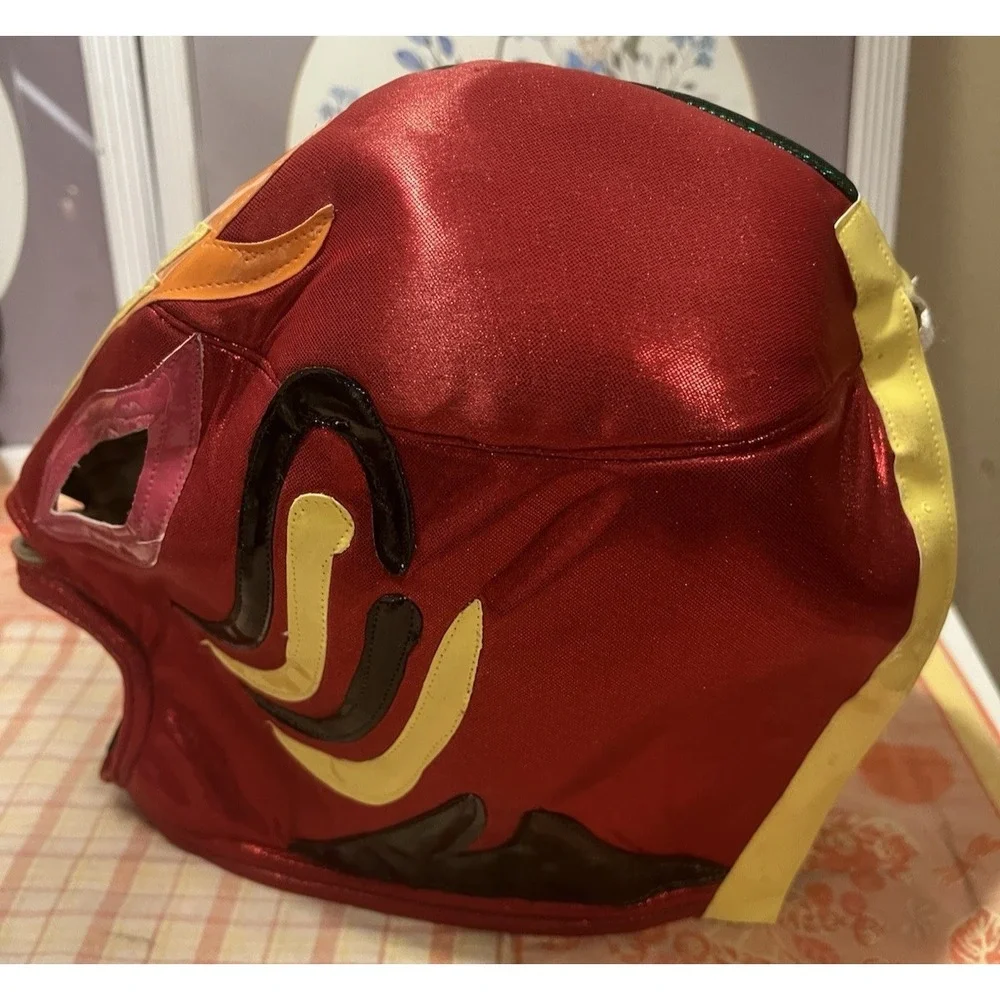 Lucha Libre Mask Vinyl Back Lace Up Red Green Multi Sparkle Flame Adult‎ Size